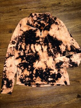 Michael Kors Black & Orange Acid Wash Quarter-Zip Long Sleeve Pullover Size L